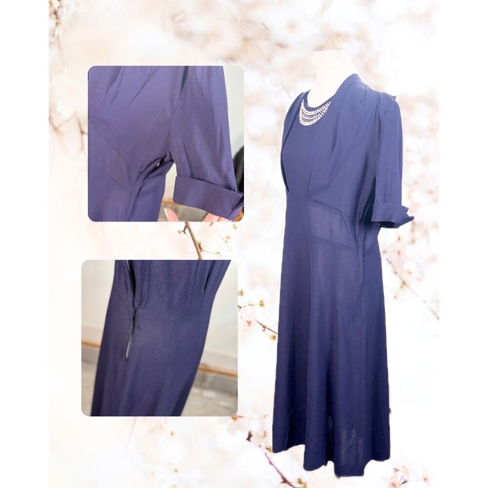 Vintage 40s 50s Classic Lady by Constantine Navy Blue Shirt Beaded Dress XL - Picture 2 of 3